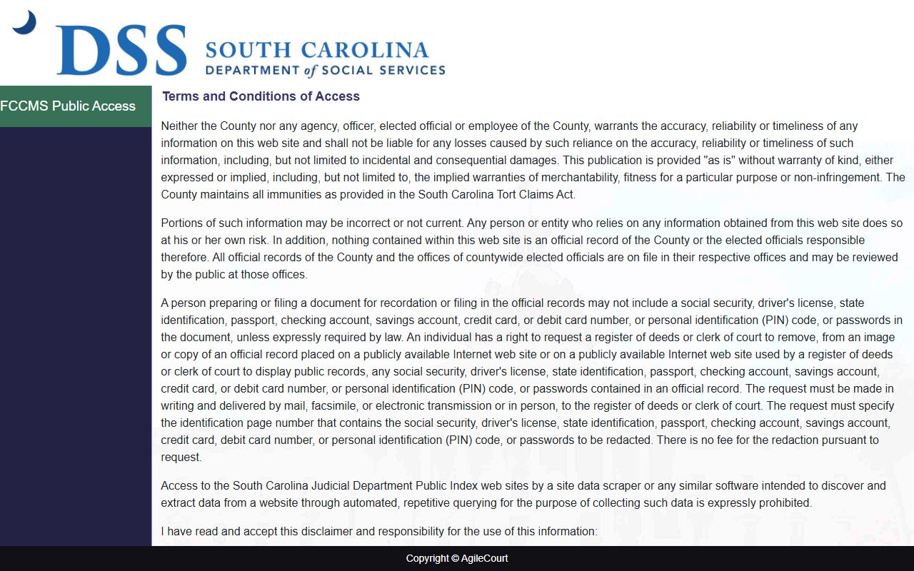 Horry County Clerk of Court linked South Carolina family court public portal login