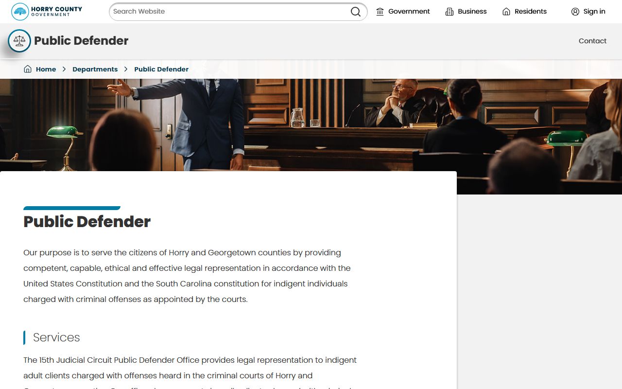 Fifteenth Circuit Public Defender page serving Horry County arrest records defendants