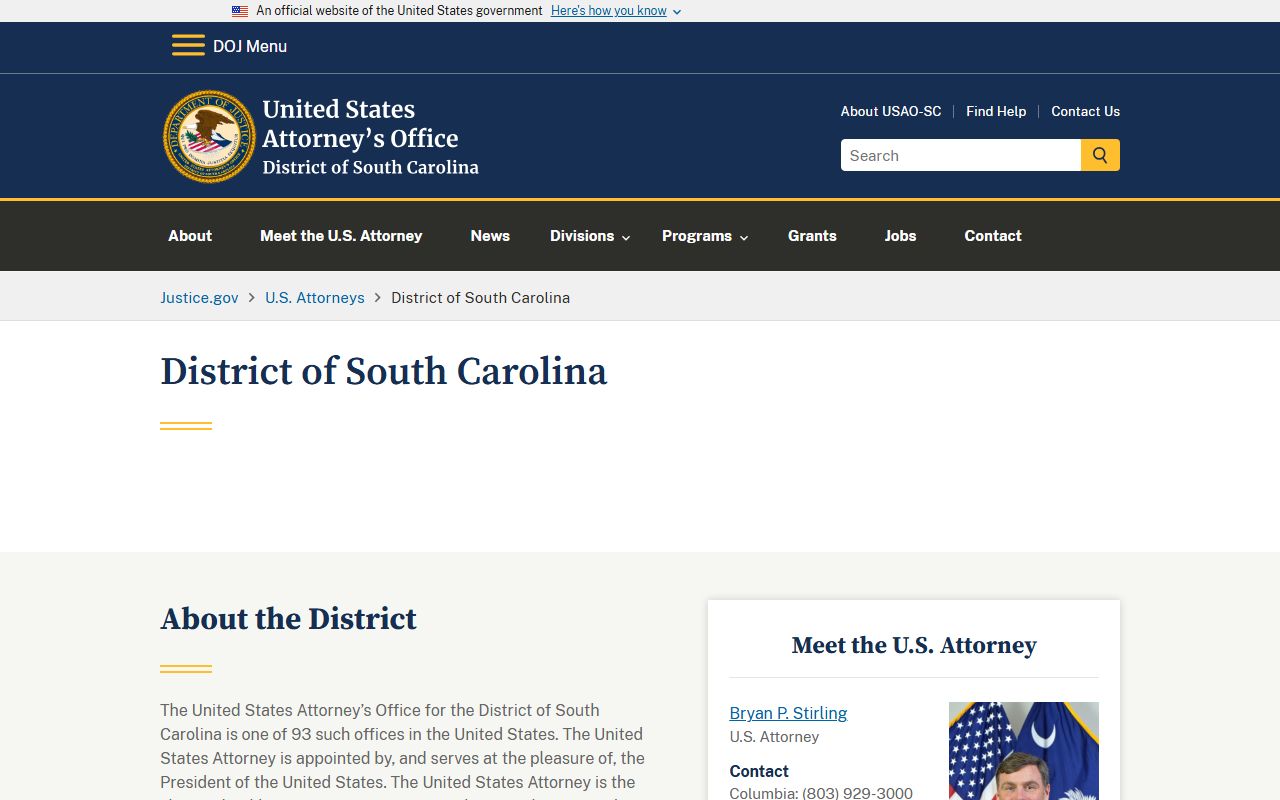 U.S. Attorney page covering federal cases beyond Horry County arrest records