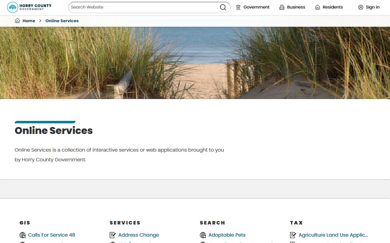 Horry County online services page linking court records and ticket payments