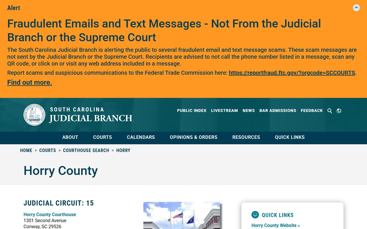 South Carolina Judicial Branch Horry County court directory for the 15th Circuit
