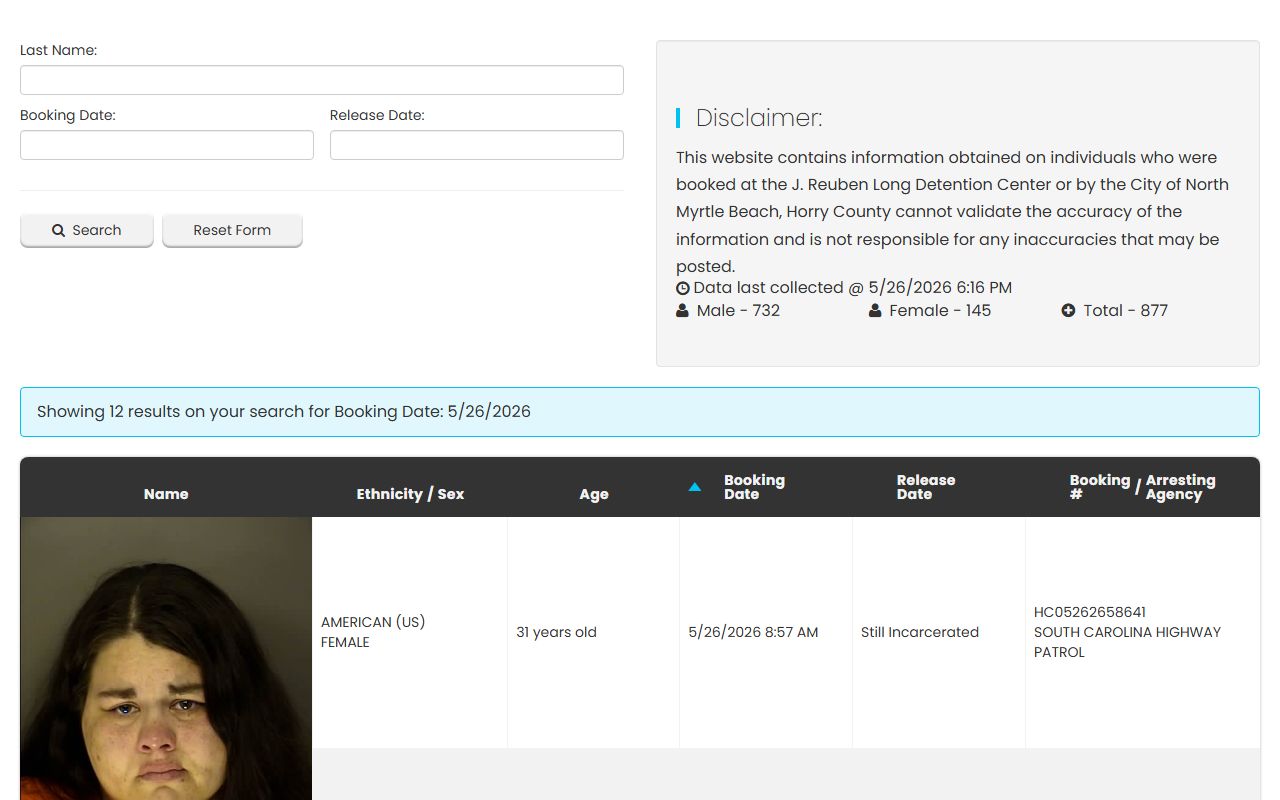 Official Horry County inmate bookings and releases search app