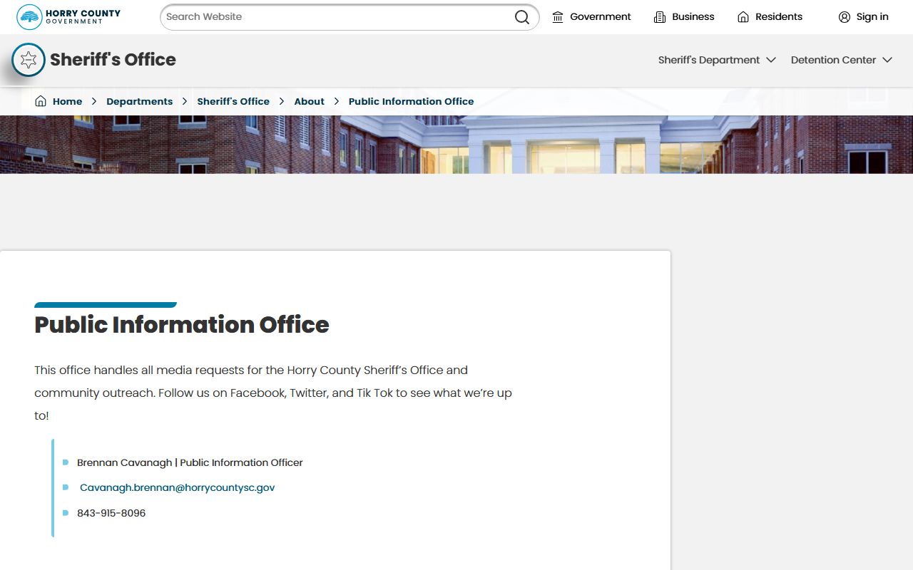 Horry County public records Sheriff's Public Information Office FOIA request page