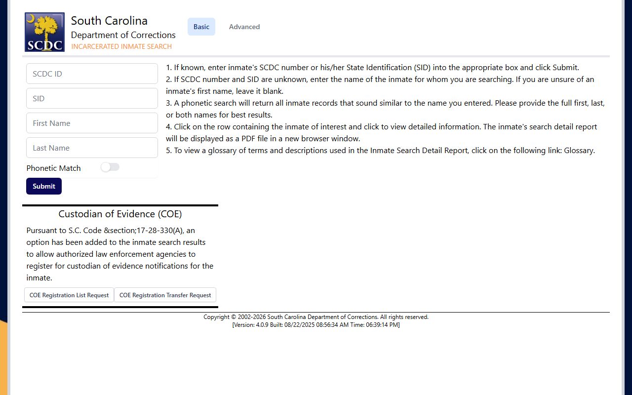 Horry County released inmates SCDC current inmate search application