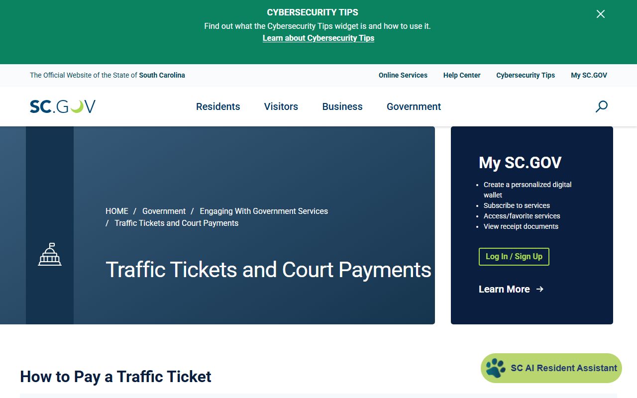 Horry County traffic court records SC.GOV traffic tickets and court payments page