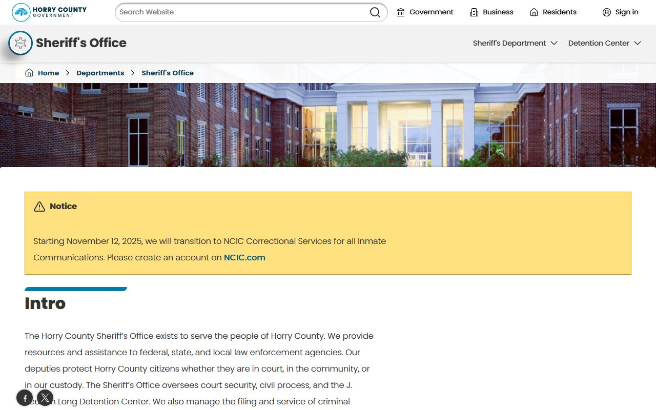 Horry County warrant information on the Sheriff's Office page